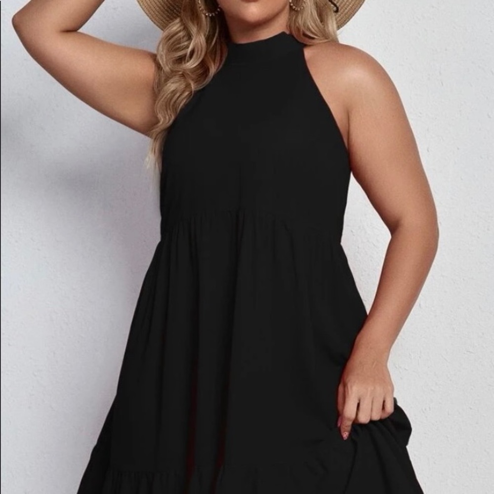 Black Tie Back Mock Dress
